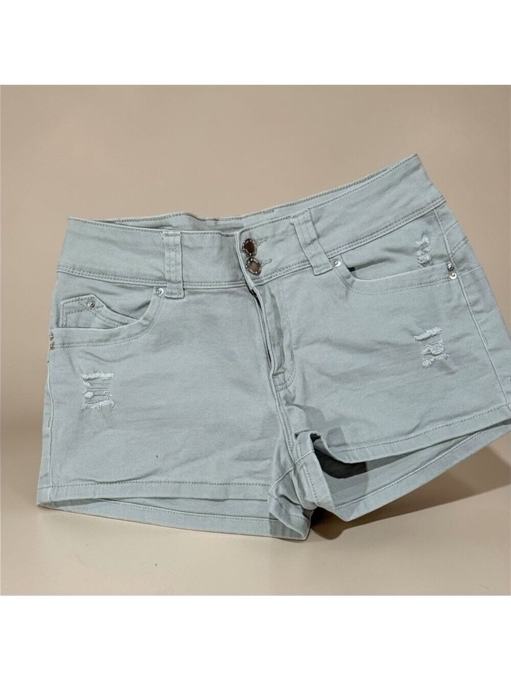 YMI Jeans Light Sage Distressed Denim Shorts